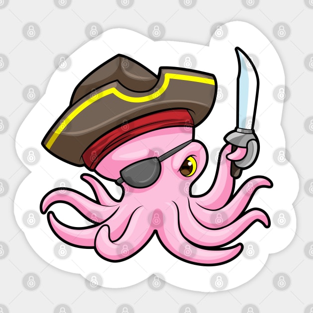Octopus as Pirate with Saber & Eye patch Sticker by Markus Schnabel